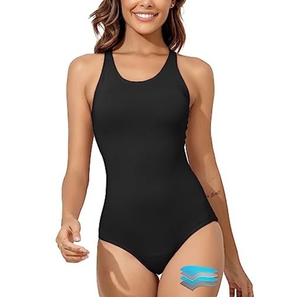 BeautyIn Beautikini Womens One Piece Swimsuit Black Racerback XS New